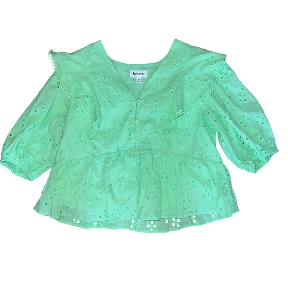 &MERCI Green eyelet top size medium - Picture 1 of 5